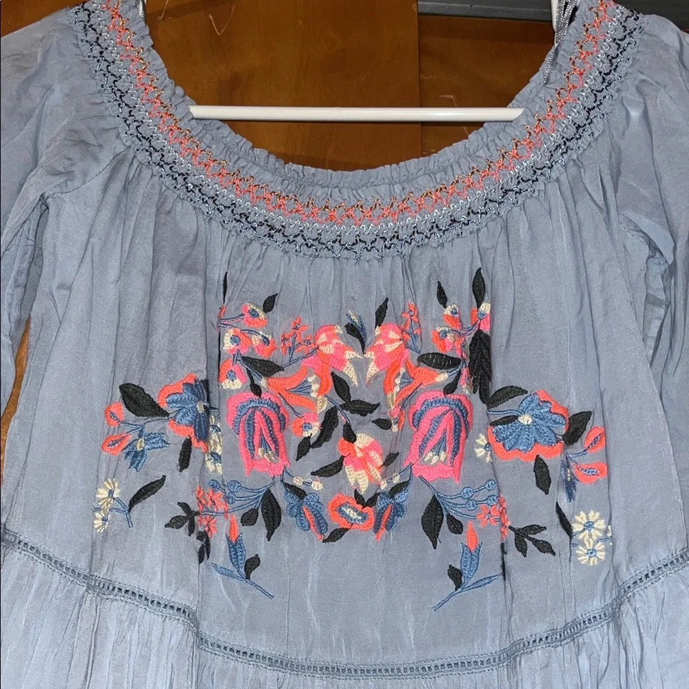 Free People Blue Floral Embroidered Dress